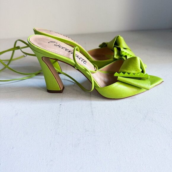 L'Intervalle Lime Green Bow Detail Ankle Tie Heels 37 - Picture 3 of 10